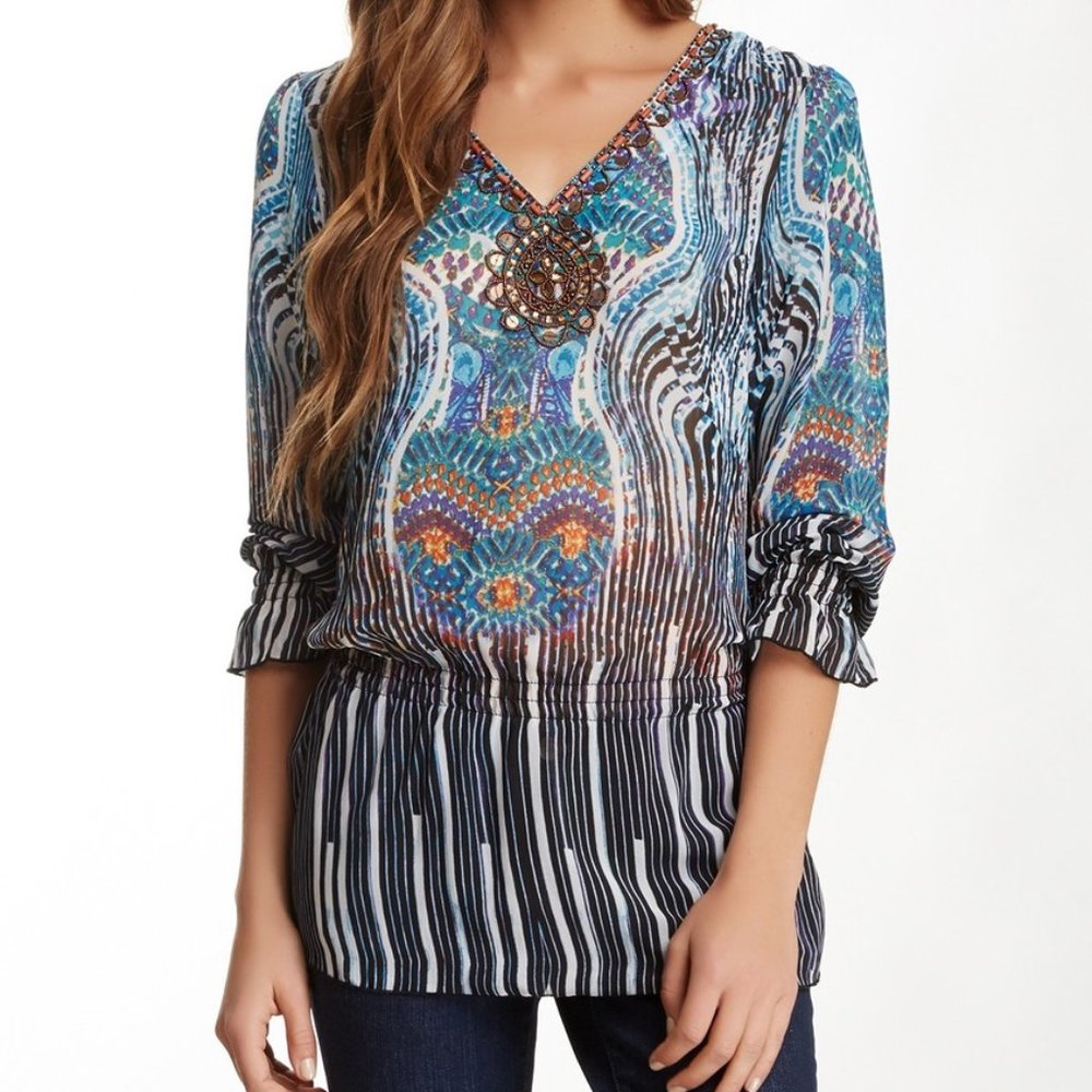 mushka by sienna rose beaded trim blouse